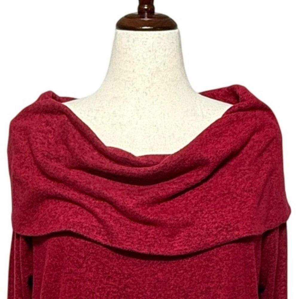 Zenergy Chicos Top Women XL 3 Red Cowl Neck Long Sleeve Tunic Side Slit Stretch